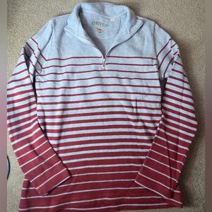 Orvis Red and Gray Striped 1/4 -Zip Pullover
